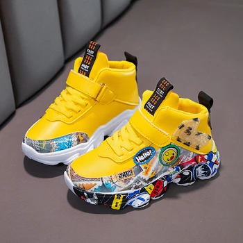 Dimensiunea 26-37 Copii Adidasi Sport pentru Copii Fete de Desene animate Graffiti Model de Pantofi Casual Baieti Pantofi de Baschet Coș Enfant
