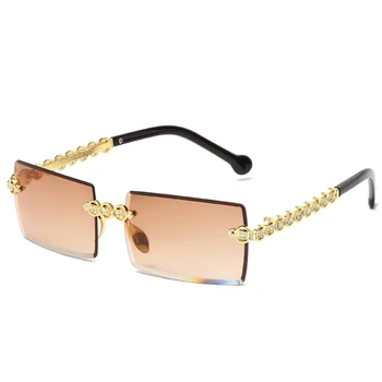 Noua Moda fără ramă Dreptunghi ochelari de Soare de Lux Diamant Nuante de Design de Brand Femei Pătrat Mic de Metal ochelari de Soare UV400 Ochelari