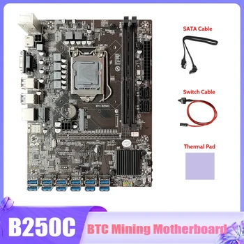 B250C BTC Mining Placa de baza+Cablu SATA+Cablu de Switch+Pad Termic 12X PCIE Pentru USB3.0 GPU Slot LGA1151 Miner Placa de baza