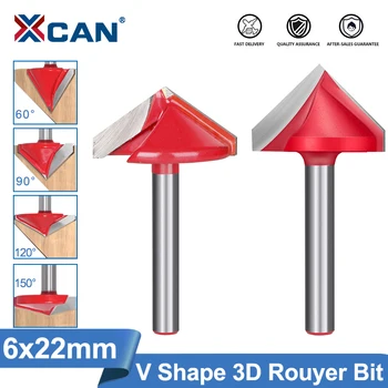 XCAN 1 buc 6x22mm 60/90/120/150 Grade formă de V freze CNC Gravura Bucăți de Lemn Router-Biti de Frezat Lemn Tunderea 3D Cutter
