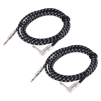 2X 10 Metri Chitara Electrica Bass Instrument Muzical Cablu Cablul de 1/4 Inch Direct La Unghi Drept Plug Tesute Jacheta