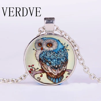 VERDVE 3 / culoare nouă rundă pandantiv colier femeie vintage pahar mare owl pandantiv colier moda bijuterii bijuterii en-gros