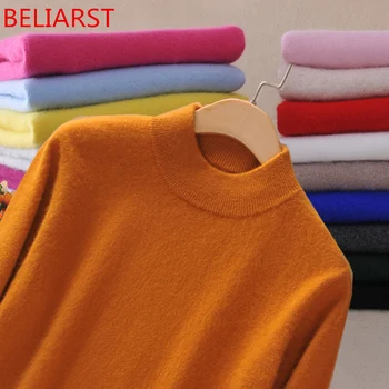 BELIARST Nou Brand pentru Femei Pulover de Lână Pulover Roz Femme 2XL Principal Cașmir Tricotate