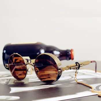 Clasic in stil Gotic Steampunk ochelari de Soare Brand de Lux de Designer de Înaltă Calitate Bărbați și Femei Retro de Metal Rotund Cadru ochelari de Soare UV400