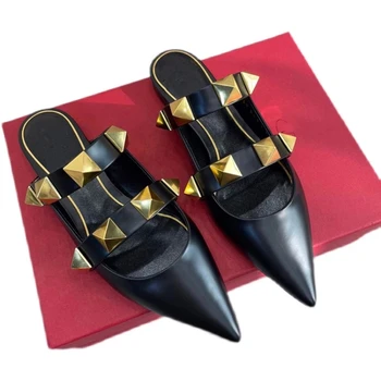 Moda a Subliniat Toe Pantofi pentru Femei de Primăvară 2022 Noi Apartamente Papuci Doamnelor Negru în Afara Papuci de sex Feminin Catâri Slide-uri de Caise Alb