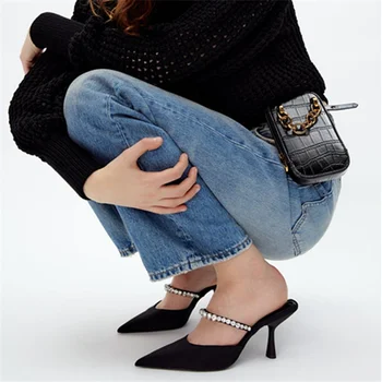 A subliniat Toe Sandale Sexy Black Stiletto Pantofi pentru Femei 2022 Vara Noua Moda Confortabil anti-alunecare Explozie Stil ZA Femeie