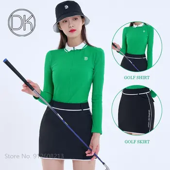 DK Toamna cu Fermoar Guler Golf Camasa Femei cu Maneci Lungi T-shirt Talie Mare Golf Un aliniat Fusta Sport Fusta Creion Subțire, de Îmbrăcăminte Set