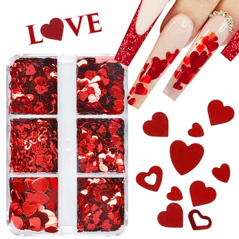 6 Grile Îndrăgostiților Design Mixt De Unghii Paiete Kit Pentru Decorare Arta De Unghii Dragoste Inima Sclipici Fulgi De Manichiura Poloneză Accesorii