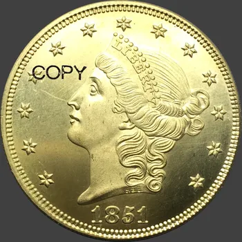Unite a Declarat Anul 1851 1851 O Libertate Capul monede de Aur în Valoare de Douăzeci de Dolari din Alamă Copia Fisei
