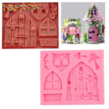 Hot Desene animate 3D Art Fairy Casa din Lemn, Uși și Ferestre Forma de Silicon Fondante Mucegai Tort Decorare Mucegai Ciocolata C3046