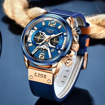 2022 LIGE Bărbați Ceasuri de Top de Brand de Lux din Piele Albastru Cronograf Ceas Sport Pentru Barbati Moda Prezent Ceas rezistent la apa Reloj Hombre