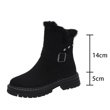 Cizme De Zapada Pentru Femei De Iarnă 2022 Nou Plus Catifea Femeie Pantofi Cizme Cald Bumbac Gros Pantofi Cu Blană Neagră, Cizme Pentru Femei Botas De Mujer