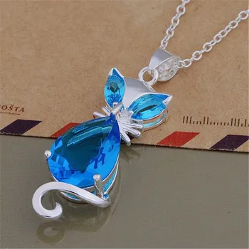 Fabrica de vânzare directă de argint - Placat cu farmecul colier pentru femei lady bijuterii de moda estetice albastru de cristal zircon colier