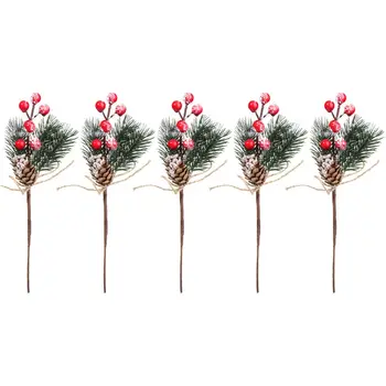 5PCS Nou DIY de Crăciun Ornament Decor Acasă Ramura de Pin Fals Zăpadă Îngheț Con Berry Flori Artificiale