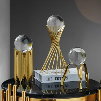 Nordic Lux glob de Cristal Cu Metal Auriu Stand de Birou Acasă Decorare de Sticlă Mingea pe Fier Titularul Ambarcațiuni Moderne, Ornamente pentru Masă