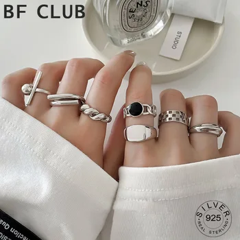 Real Argint 925 Retro Rotund Geometric Inel Pentru Femei De Moda Curba Vintage Bijuterii Fine Minimalist Accesorii Cadou