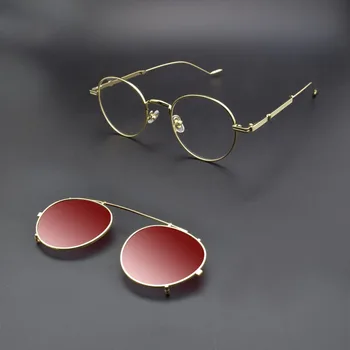 Moda Rotund Ochelari cu Rama de Aur Polarizati Oglinda Femeie Maro Miopie ochelari de Soare Clip-on Anti-albastru ochelari Rama de Argint