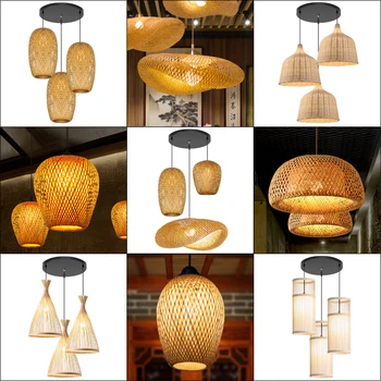 Clasic de Bambus Țesut Candelabru Lampă Handmade Pandantiv Agățat lumina Plafon cu LED-uri Corpuri de Rattan Țesute Acasă Dormitor Decoruri