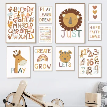 Alfabetul Numerele De Joaca Girafa Grădiniță Educația Arta De Perete Panza Pictura Nordică Poster De Imprimare Imagini De Perete Copii Baby Room Decor