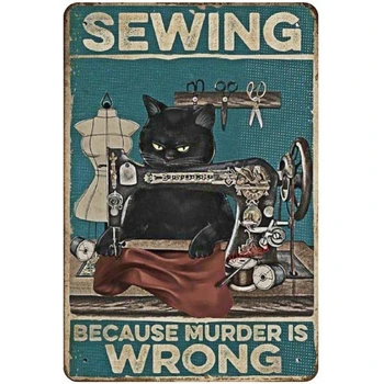 Vintage Poster Metal Semn Pisica Neagra Cusut Pentru Crimă este Greșit Poster de Epocă în Căutarea Reproducerea Metal Semn decor placa