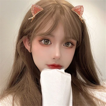 2021 Moda Coreeană Drăguț Pisică Ureche De Ac De Păr Zircon Spumante Partea Clip Pisica De Sex Feminin Breton Clip Duckbill Ac De Păr Clip