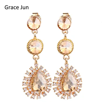 Grace Jun 7 Noi Culori Alege Austriac de Cristal Clip pe Cercei Non Piercing pentru Femei Elegante Waterdrop Cercei Podoabe