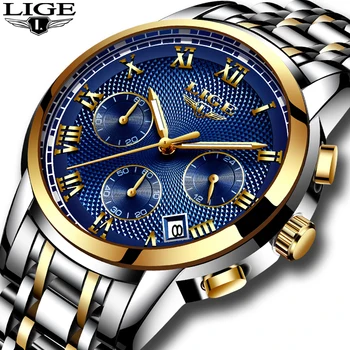 Noi LIGE Ceasuri Barbati Brand de Lux Cronograf Bărbați Ceasuri Sport rezistent la apa Complet din Oțel Cuarț Bărbați Ceas Relogio Masculino+CUTIE