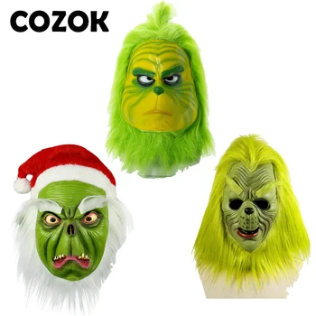 COZOK Crăciun Masquerade Show Consumabile Latex Moș Crăciun Masca Dress Up Halloween Party Monstru Verde Masca