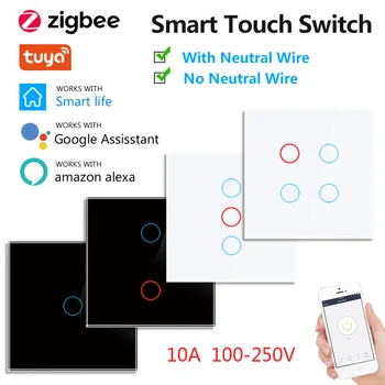 ZigBee Smart Touch intrerupator Fir Neutru/Nici Neutru SUA/UE 1/2/3/4 Gasca Perete Touch Comuta Înapoi Lumina Tuya Alexa de Start Google