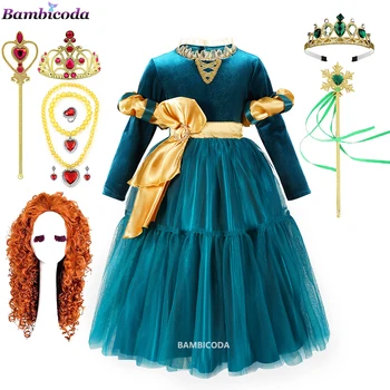 Merida Costum pentru Carnaval Copii Fantasia Copii, Petrecere Copil Cosplay Costum Curajos Deluxe Halloween Rochie de Printesa