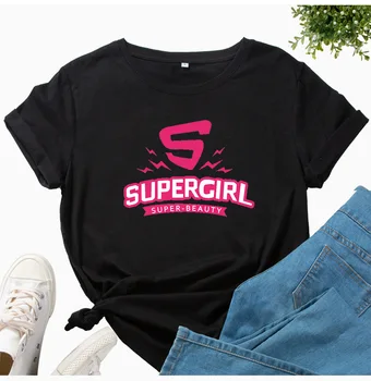 Supergirl Imprimare Femei Tricou Manșon Scurt, O Gât Vrac Femei Tricou Doamnelor Tricou Topuri Haine Camisetas Mujer
