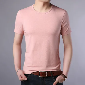 B1753-Vara noi bărbați tricouri culoare solidă slim tendință casual cu mâneci scurte moda