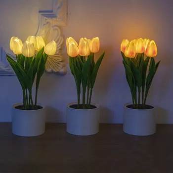 Floare NOUĂ Lumina de Noapte USB Reîncărcabilă LED Lalele Lampă de Masă pentru Fete Noptiera Dormitor Decorare Camera Cadou de Ziua Îndrăgostiților