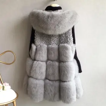 Moda de iarnă pentru femei cu gluga jacheta de Faux blana vesta blana Fals vestă de blană de sex feminin fără mâneci mozaic de blană, îmbrăcăminte exterioară L1087