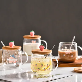 Capsuni cana de sticlă 3D Capac de Desene animate Drăguț cana de Capsuni transparente mic dejun cafea cu lapte Cana Pahare Drinkware Cupa