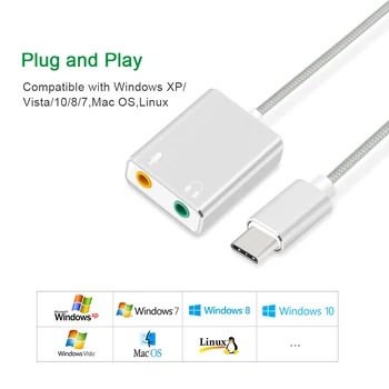 USB de Tip C Tip C placa de Sunet Externa Adaptor Audio Card USB-C, Jack de 3.5 mm pentru Căști Micphone pentru Laptop Macbook Pro