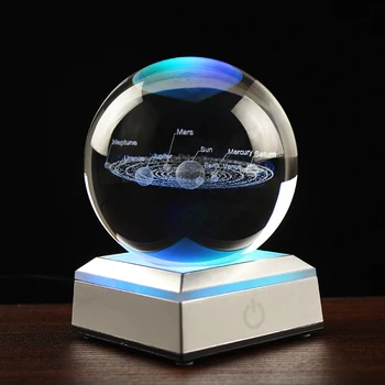 60MM80MM 3D Crystal Sistem Solar Mingea Planete Minge de Sticlă Gravate cu Laser Globe Model în Miniatură Decor Acasă Astronomie Cadou