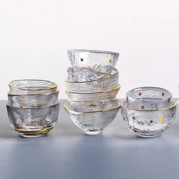 Japoneze Ceașcă De Cafea De Sticlă Transparentă De Aur Punctul Ciocan Dungă Mini Ceașcă De Ceai Set Drinkware Master Degustare De Ceai Ceașcă De Sticlă De Apă