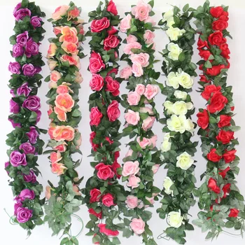 2.2 m de Mătase Artificială Trandafiri Flori de Rattan de Coarde de Viță de vie cu Frunze Verzi Pentru Acasă Nunta Gradina Ghirlanda Decor Agățat de Perete