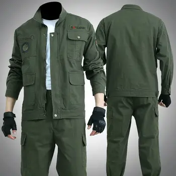 Armata bumbac verde-ul de construcție îmbrăcăminte de sudură rezistent la uzură anti călcat haine barbati mecanica scule de lucru uniform