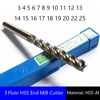 3 Flaut HSS End Mill-Cutter CNC Pic de freze Extra Lungi 3 4 5 6 7 8 9 10 11 12 13 14 15 16 17 18 19 20 22 25