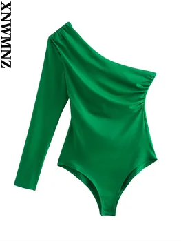 XNWMNZ 2022 Femei de Moda Asimetric Drapat Salopete de Epocă pe Un Umăr Snap-Buton de sex Feminin Bodysuit
