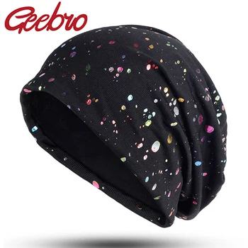 Geebro Femei Slouchy Multicolor Stropi de Vopsea Beanie Hat de Imprimare de Moda Bumbac Căciuli pentru Femme Negru Chelioși