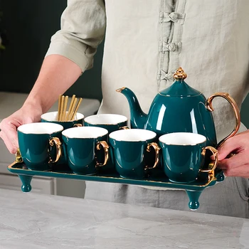 High-end Living Ceașcă de ceai Ceainic Cesti de Apa Set Cana Ceramica de uz Casnic cu Tava în stil European, Set de Ceai cu Apă Ware Set de Lux