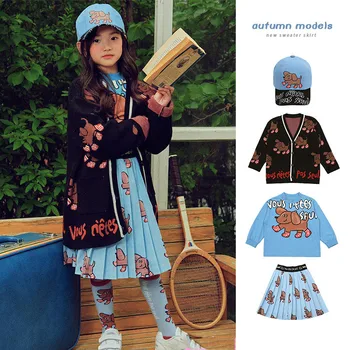 Coreeană pentru Copii Imbracaminte Pulover Rochie Jachete Pentru copii Fete Băieți Tricotate Câine Tipărite Pulovere Fuste De la 2 la 7 Ani