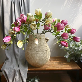 Latex Magnolia bud ramură cu Flori de plastic pentru petrecere acasă decorare Nunta flores artificiales cameră decor