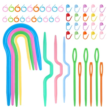 MIUSIE 53Pcs Lână de Tricotat Set Cu forma de U, Forma Ace de poftă de mâncare Ac de Plastic, Ace de Cusut Clipuri Și de Numărare Inel Instrumente de Cusut Kit