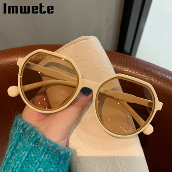 Imwete Nou Poligon ochelari de Soare Femei Barbati Retro Ochi de Pisică Ochelari de Soare Brand de Lux Nuanțe de Designer pentru Femei, Negru, Verde UV400