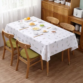 Casa de masă pânză dreptunghiulară PEVA față de masă de ulei-dovada de apă-dovada de înaltă temperatură Nu se spală față de masă Albă