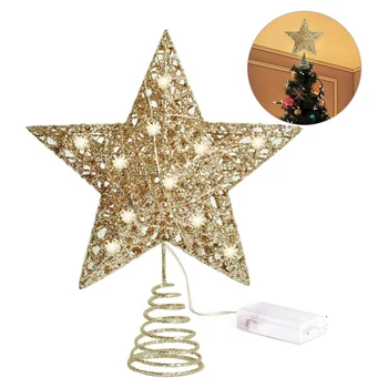 Aur Roșu Strălucea 5 Stele Punct Treetop LED Star bradului stea pentru Bradul de Crăciun Topper Ornament Decoratiuni de Craciun Star